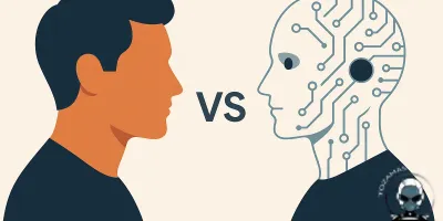 Illustration comparing AI content vs human content for digital marketing effectiveness.