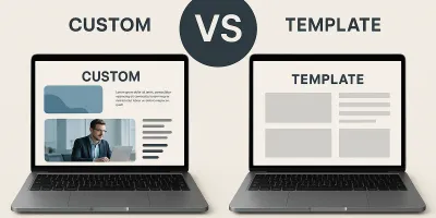 A digital marketing comparison of custom vs template websites for business needs.