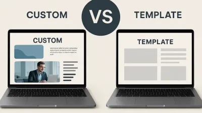 A digital marketing comparison of custom vs template websites for business needs.