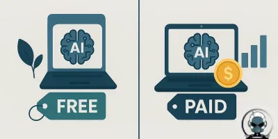 Image illustrating the comparison between free and paid AI tools for digital marketing.