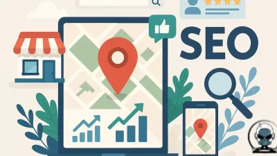 Image illustrating local SEO for businesses, featuring keywords and optimization techniques.