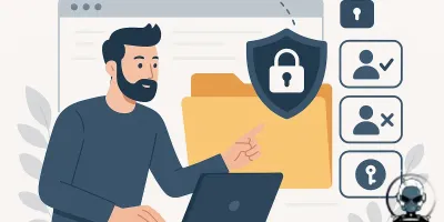 Infographic showing secure file permissions best practices for website owners.
