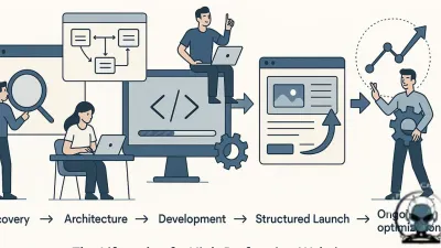 Infographic illustrating the lifecycle stages of a high-performing website lifecycle, development, structured launch, and ongoing optimisation.