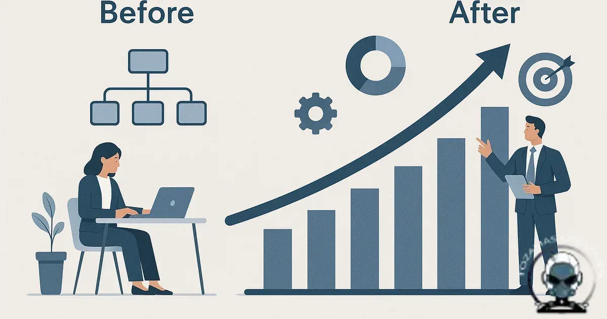 Infographic illustrating business growth systems before and after launch for digital marketing.