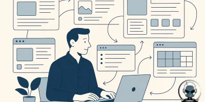 Graphic representation of a designing a website ecosystem highlighting interconnected pages and features in web design.