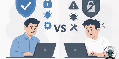 A graphic illustrating the differences between Managed Website Security vs DIY Protection